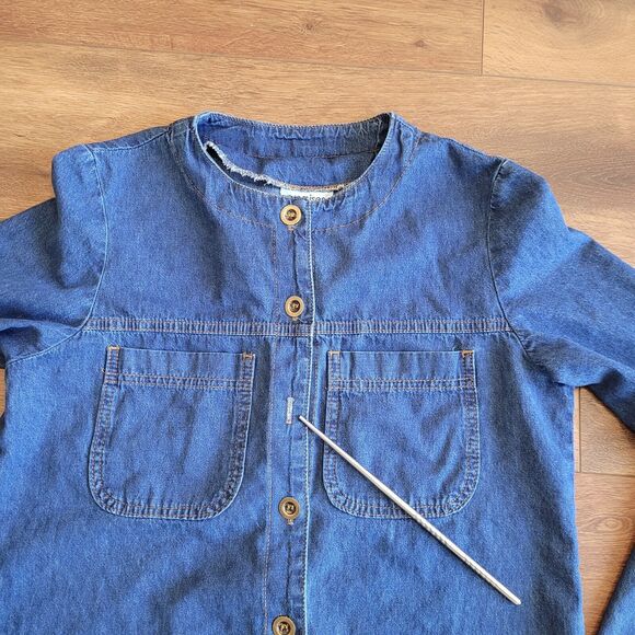 Vintage Denim Shirt Womens 8 Blue Button Front Pockets Promises READ - Picture 11 of 16